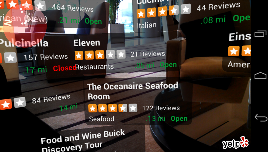 Yelp Monocle - location-based Augmented Reality