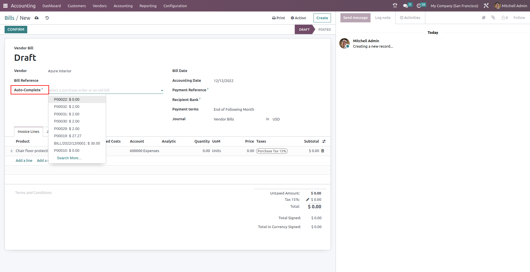 Auto complete accounting module in odoo 16