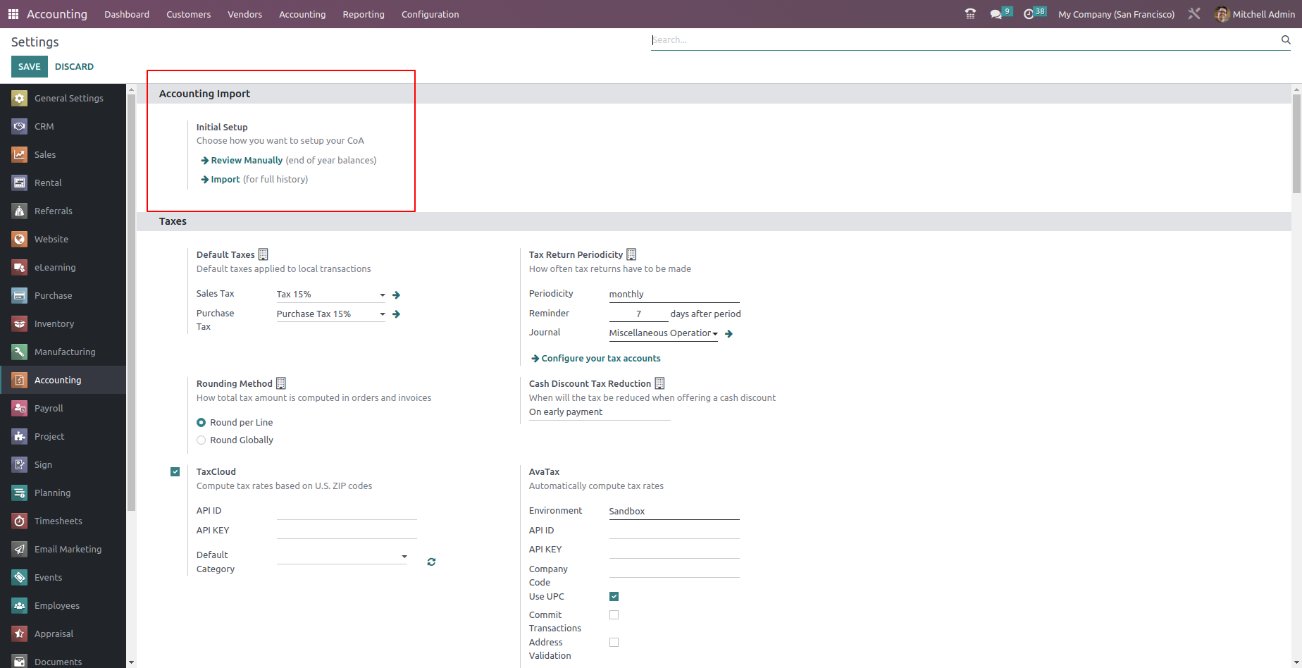 Import section in odoo 16 accounting module