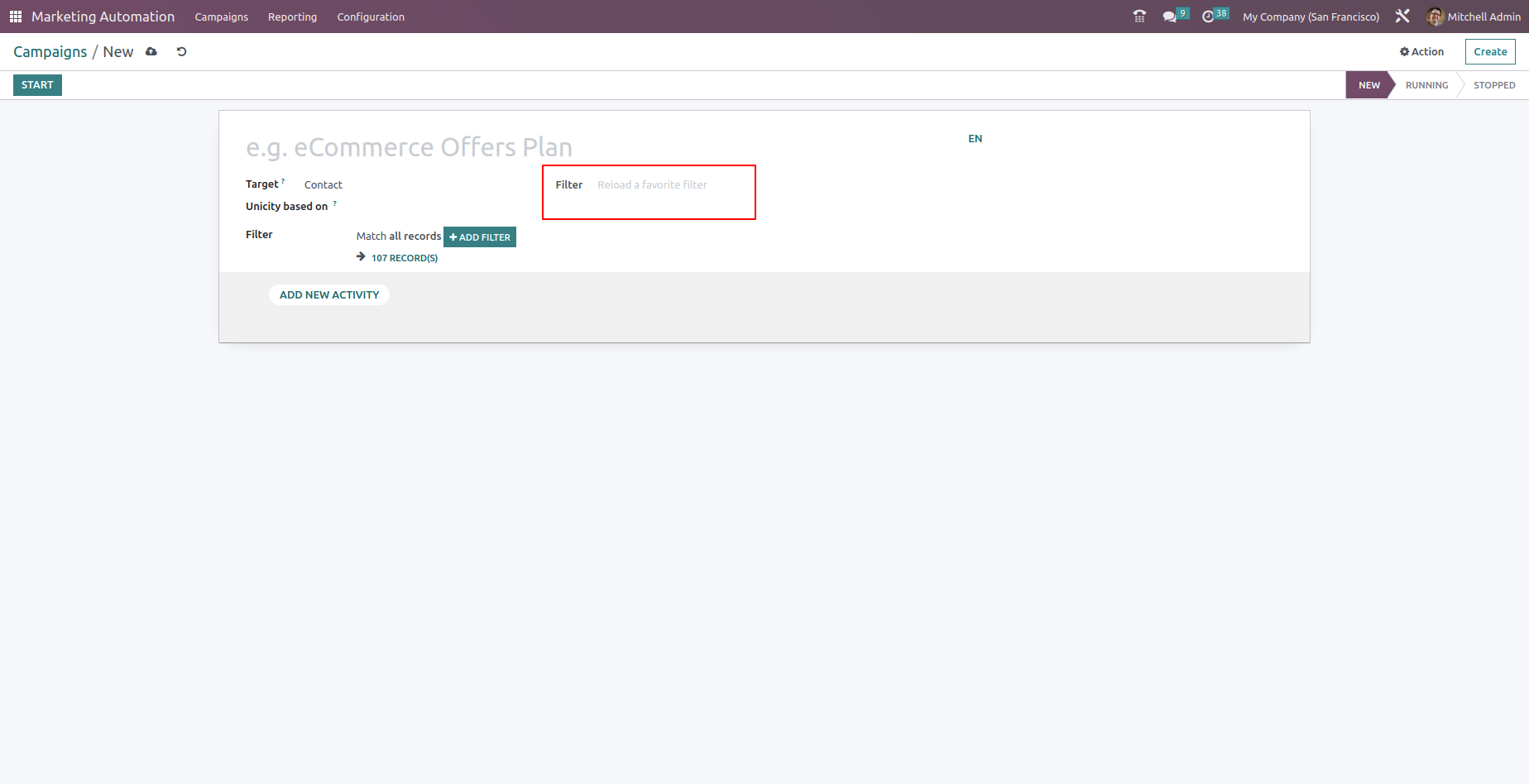 Save marketing filters section in odoo 16 - View 1