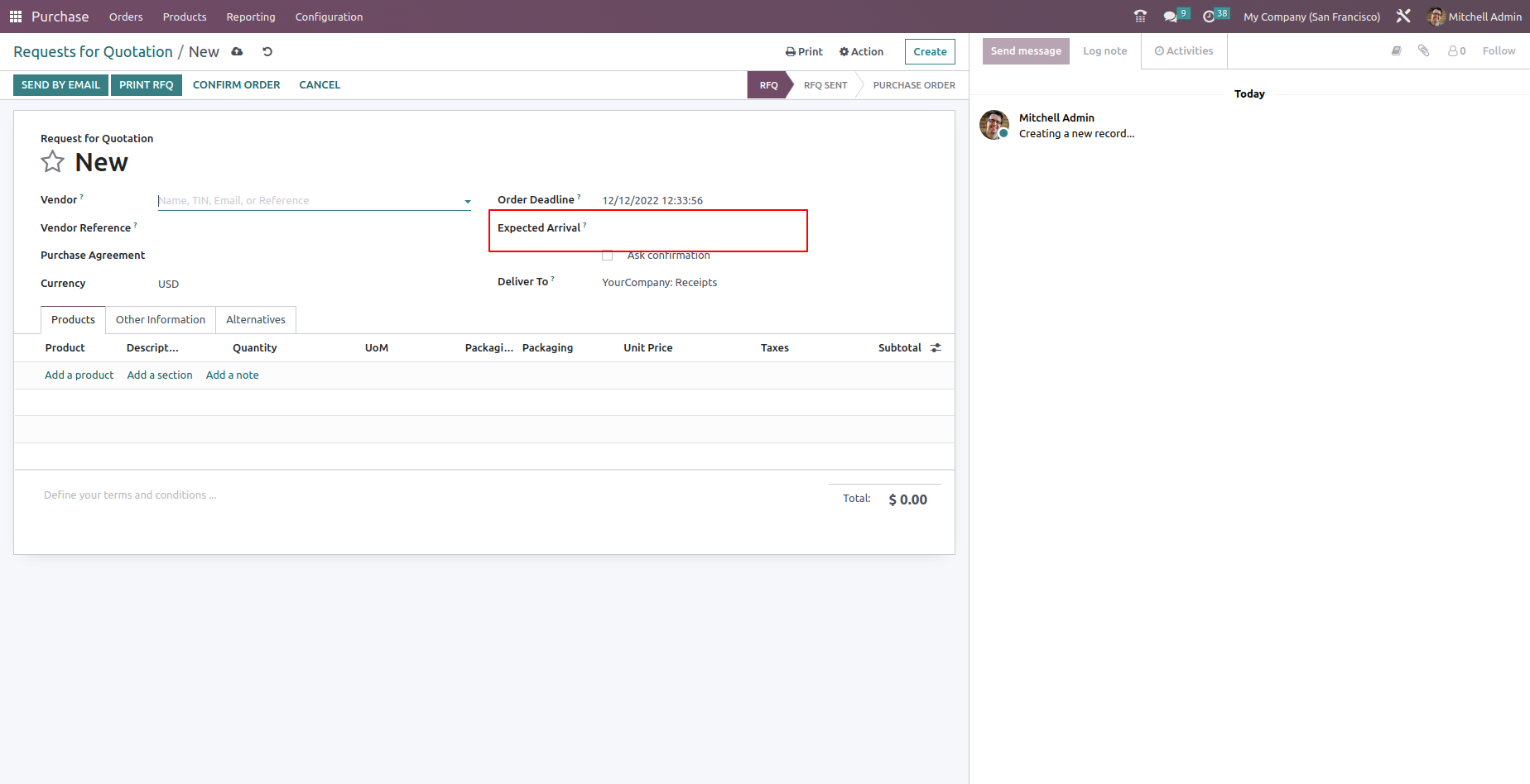 expected date and arrival date in odoo 16 purchase module