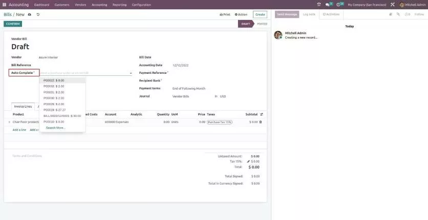 Auto complete accounting module in odoo 16