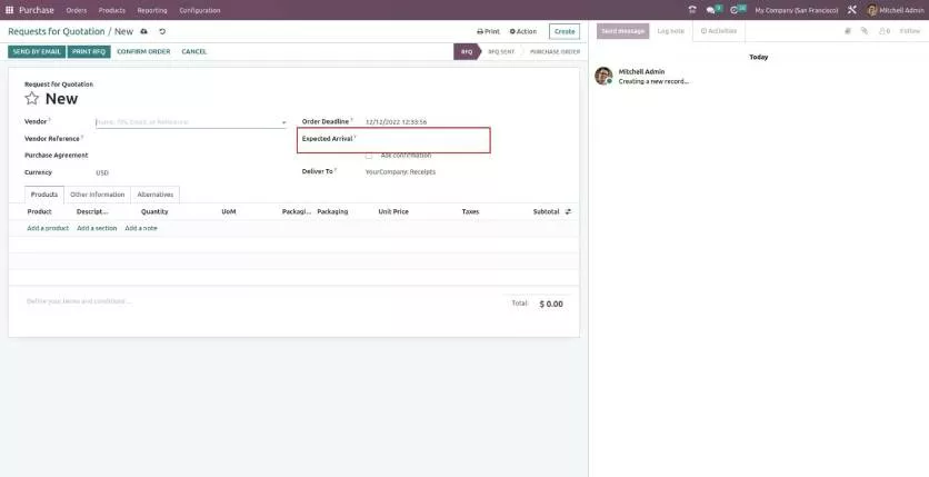 expected date and arrival date in odoo 16 purchase module