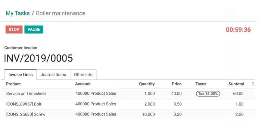 Odoo timesheet