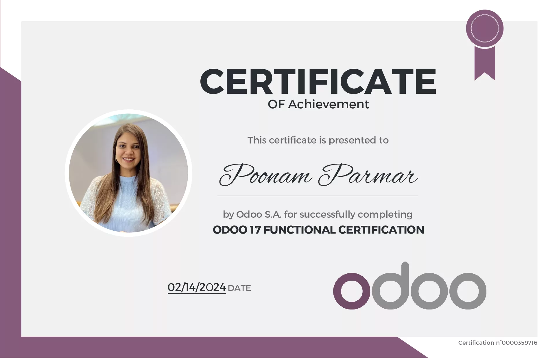 odoo Certification - Poonam Parmar