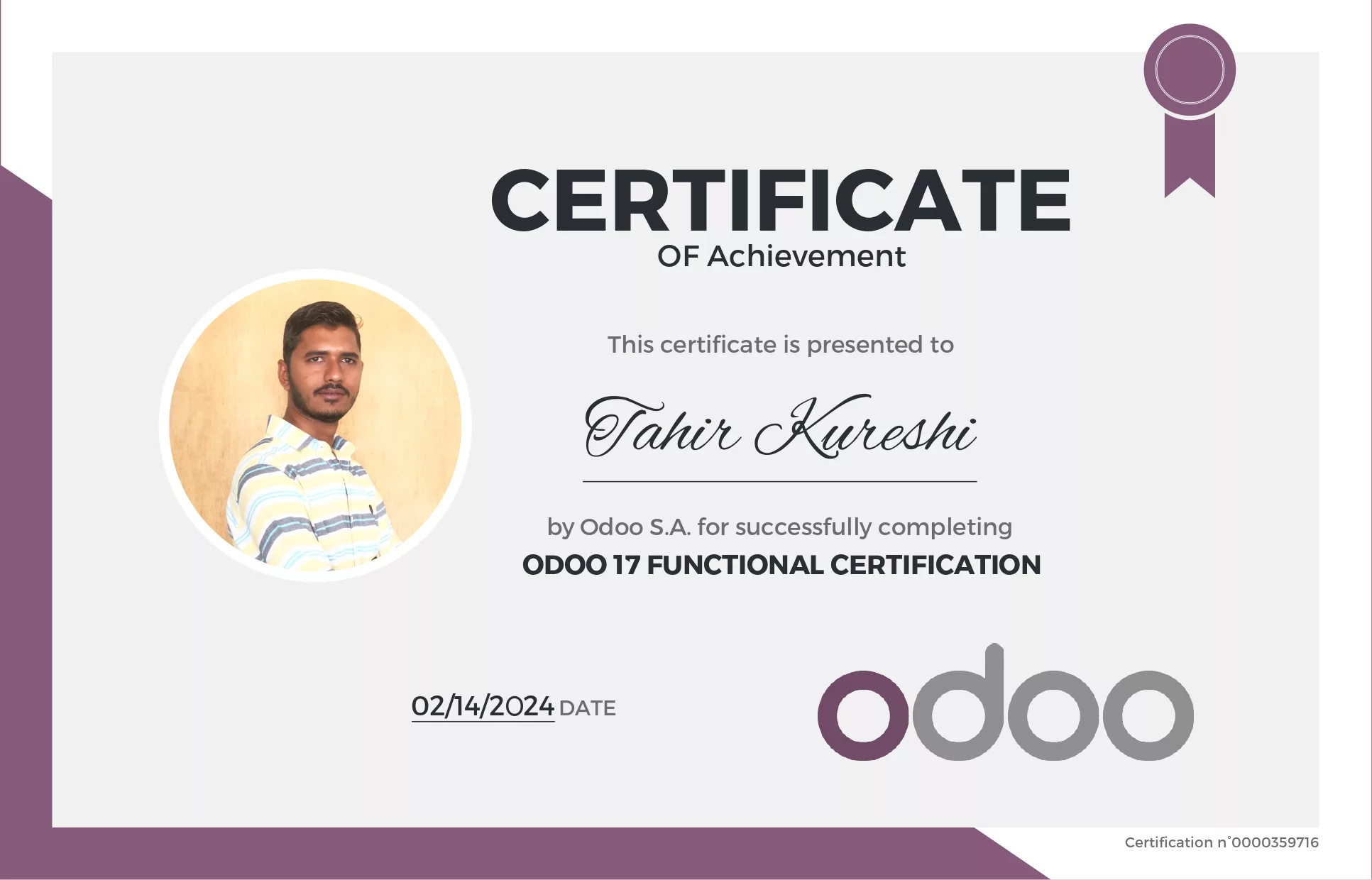 odoo Certification - Tahir Kureshi