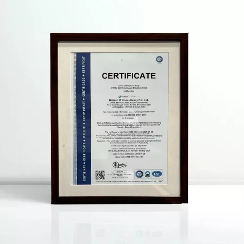 BiztechCS has earned TÜV SÜD ISO/IEC 27001:2013 Certificate for Implementing ISMS 