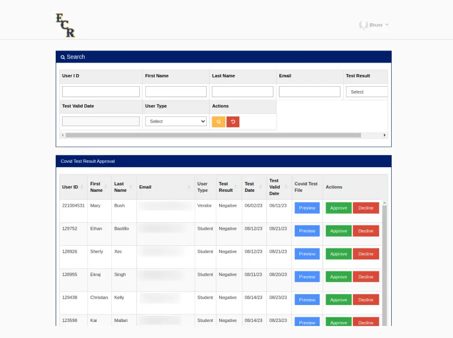 Optimized COVID-19 Health Record Verification Using CakePHP and ReactJS for El Camino Real Charter High School Optimized COVID-19 Health Record Verification Using CakePHP and ReactJS for El Camino Real Charter High School